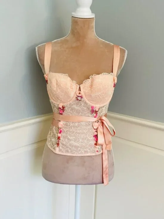 Victorias Secret Y2k Angels Corset Pink Lace Bustier Coquette Fairycore Top 36C - Picture 2 of 14